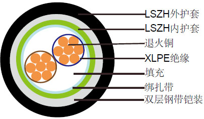 IEC60502-1标准600/1000V XLPE绝缘, LSZH护套, 双钢带铠装电力缆