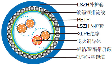 阻燃总屏蔽, 铠装仪表缆(多对)