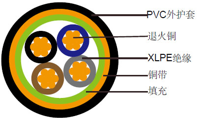 450/750V XLPE绝缘, PVC护套, 屏蔽电力缆 (2-4芯)